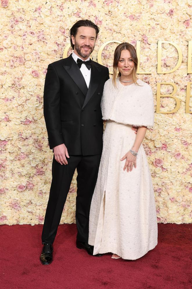 PHOTO: Tom Pelphrey and Kaley Cuoco attend the 82nd Annual Golden Globe Awards, Jan. 5, 2025, in Beverly Hills, Calif.