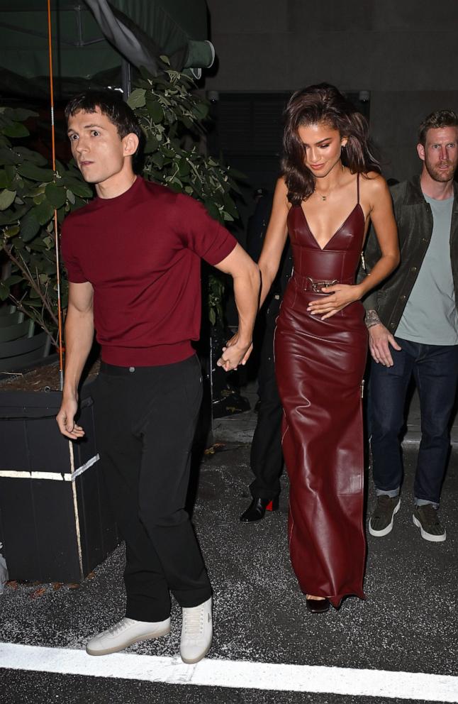 PHOTO: Tom Holland and Zendaya are seen leaving the Corner Bar in New York City, Oct. 24, 2024.