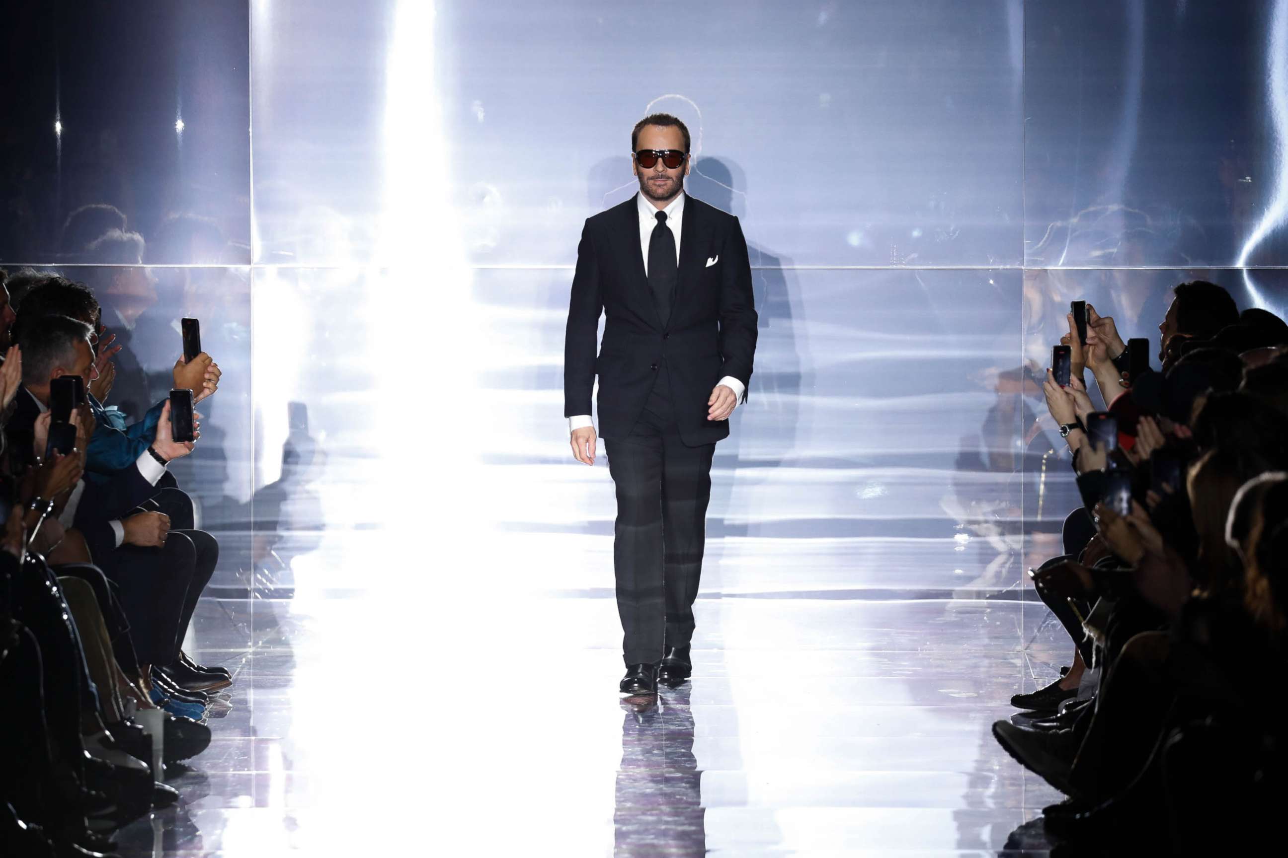 PHOTO: Designer Tom Ford walks the runway at the conclusion of his fashion show during New York Fashion Week at Skylight on Vesey, Sept. 14, 2022, in New York City.
