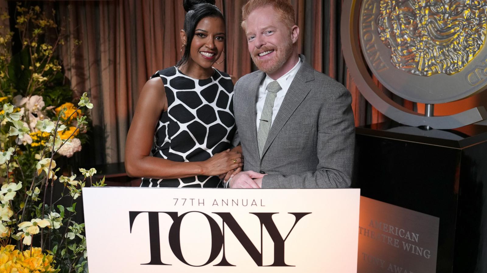 PHOTO: Renee Elise Goldsberry and Jesse Tyler Ferguson host The 77th Annual Tony Award Nominations LIVE in New York City, April 30, 2024.