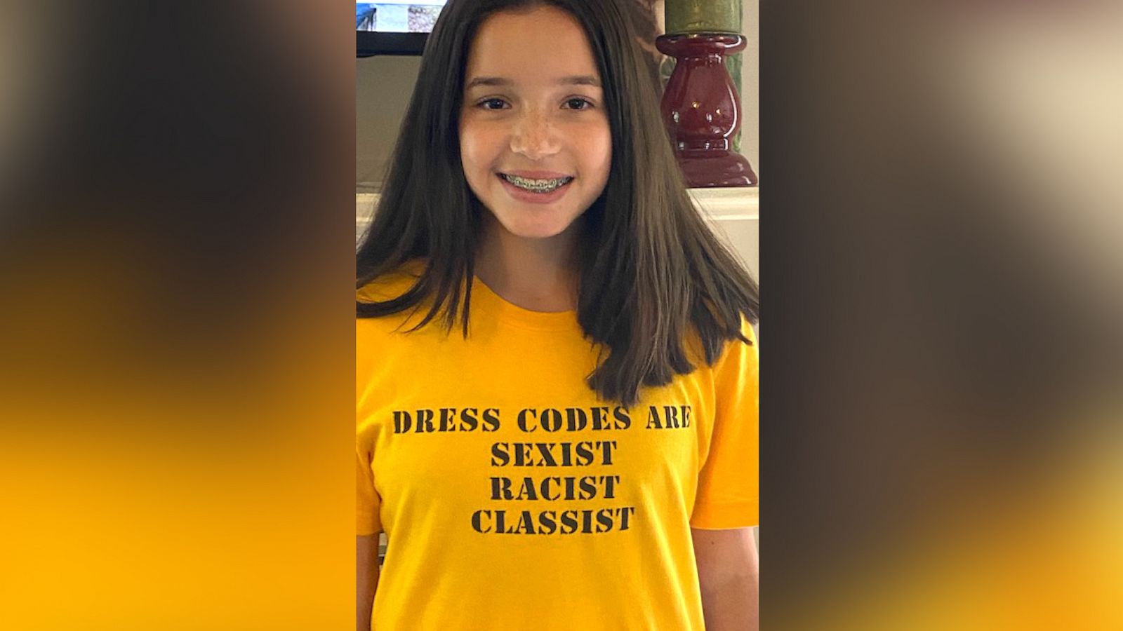 PHOTO: Sophia Trevino wearing a shirt she designed for anti-discriminatory dress code movement.