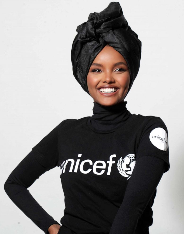 PHOTO: Halima Aden wearing a UNICEF shirt. 