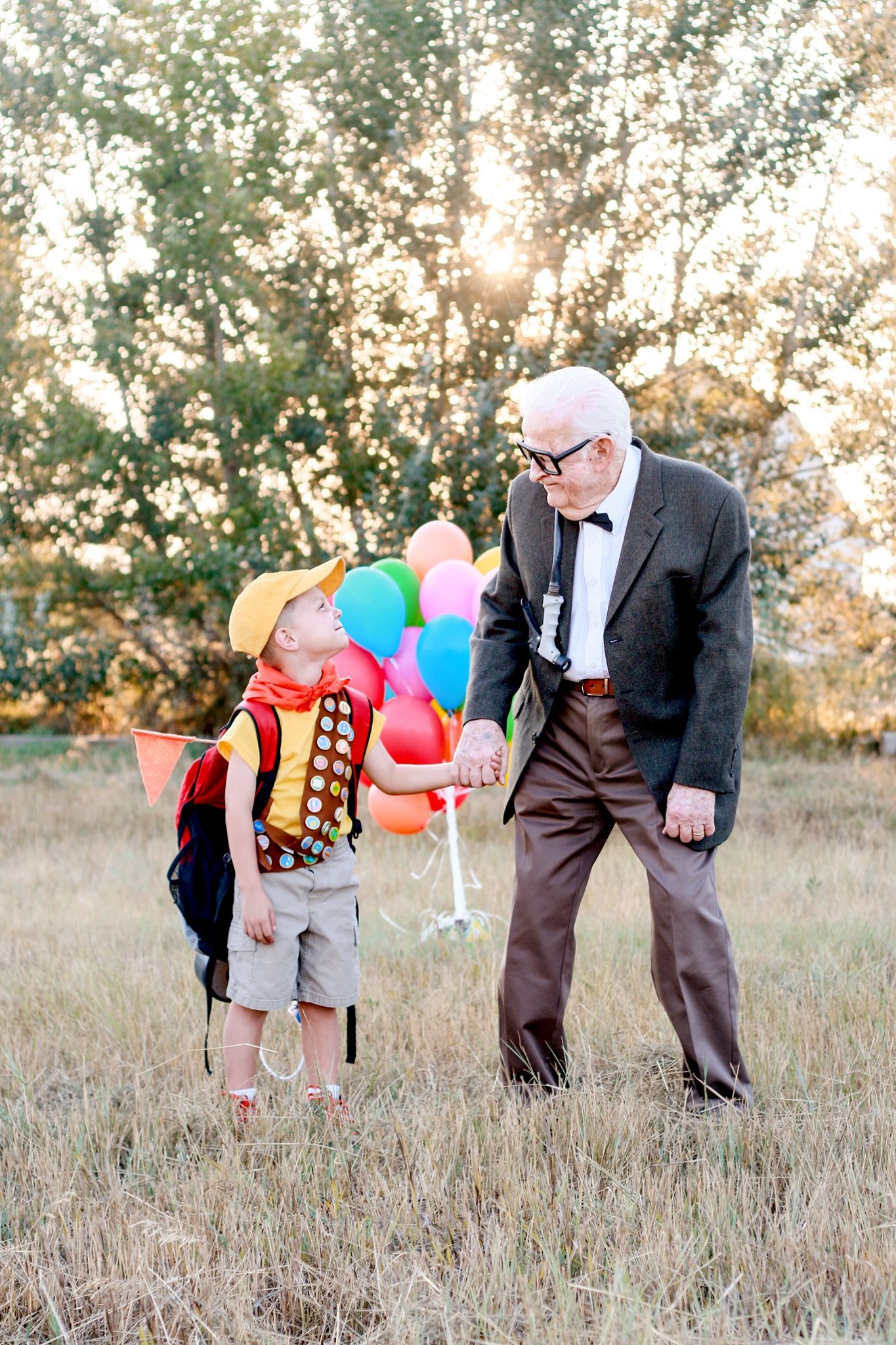 PHOTO: 5-year-old Elijah Perman poses next to his great-grandpa Richard in an 'Up'-themed photoshoot. 