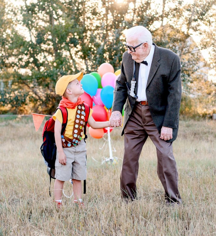 PHOTO: 5-year-old Elijah Perman poses next to his great-grandpa Richard in an 'Up'-themed photoshoot. 