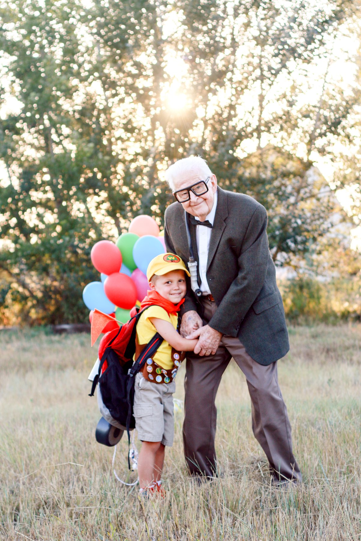 PHOTO: 5-year-old Elijah Perman poses next to his great-grandpa Richard in an 'Up'-themed photoshoot for his 5th birthday.