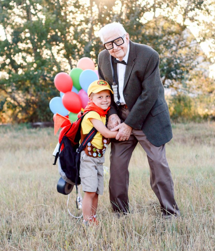 PHOTO: 5-year-old Elijah Perman poses next to his great-grandpa Richard in an 'Up'-themed photoshoot for his 5th birthday.