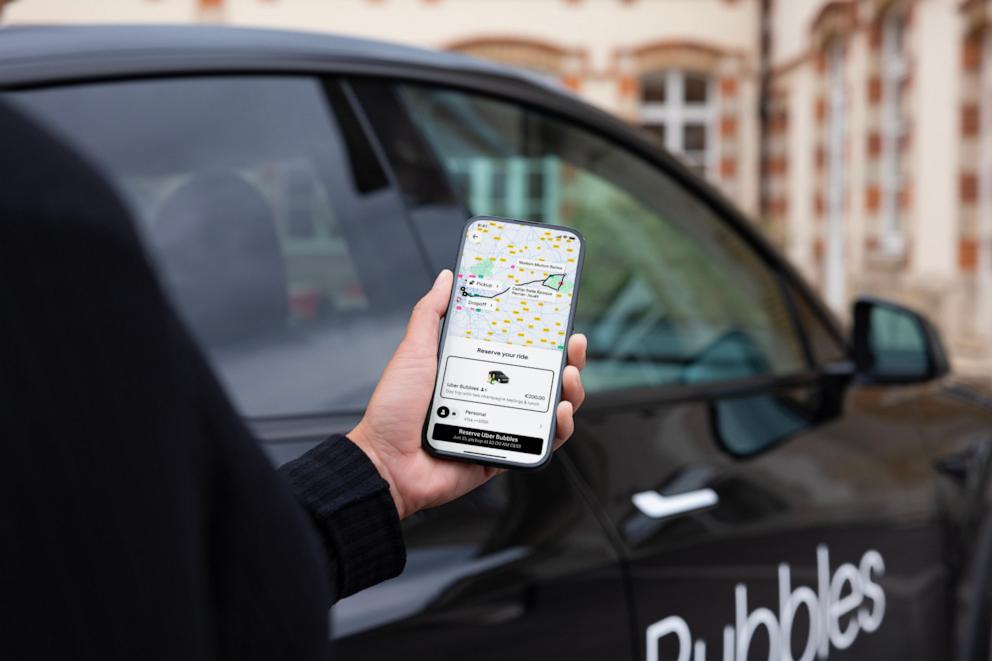 PHOTO: The user interface preview for an Uber Bubbles experience in France.