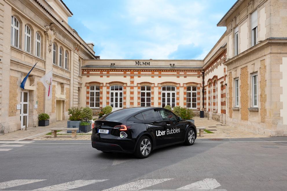 PHOTO: The Uber Bubbles Tesla parked at Maison Mumm in Reims, France. 