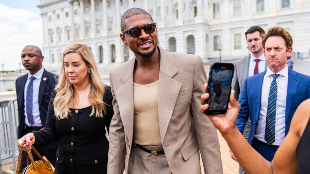 PHOTO: The musician Usher leaves the U.S. Capitol after meeting with members of congress about screening for type 1 diabetes, Washington, D.C., June 12, 2024. 