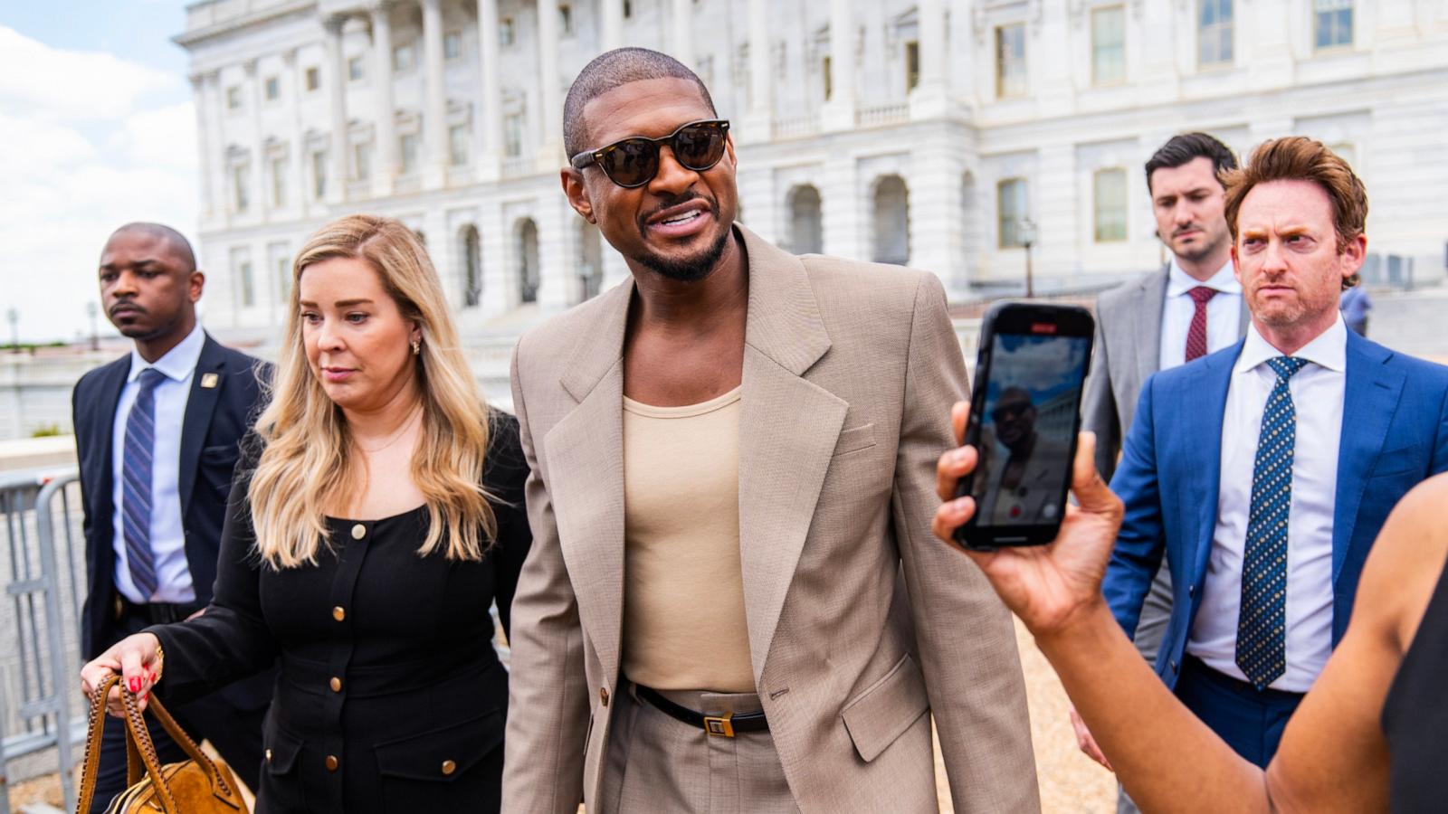 PHOTO: The musician Usher leaves the U.S. Capitol after meeting with members of congress about screening for type 1 diabetes, Washington, D.C., June 12, 2024.