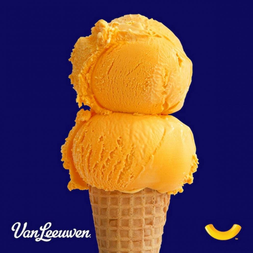 PHOTO: Two scoops of Van Leeuwen and Kraft Macaroni and Cheese ice cream.
