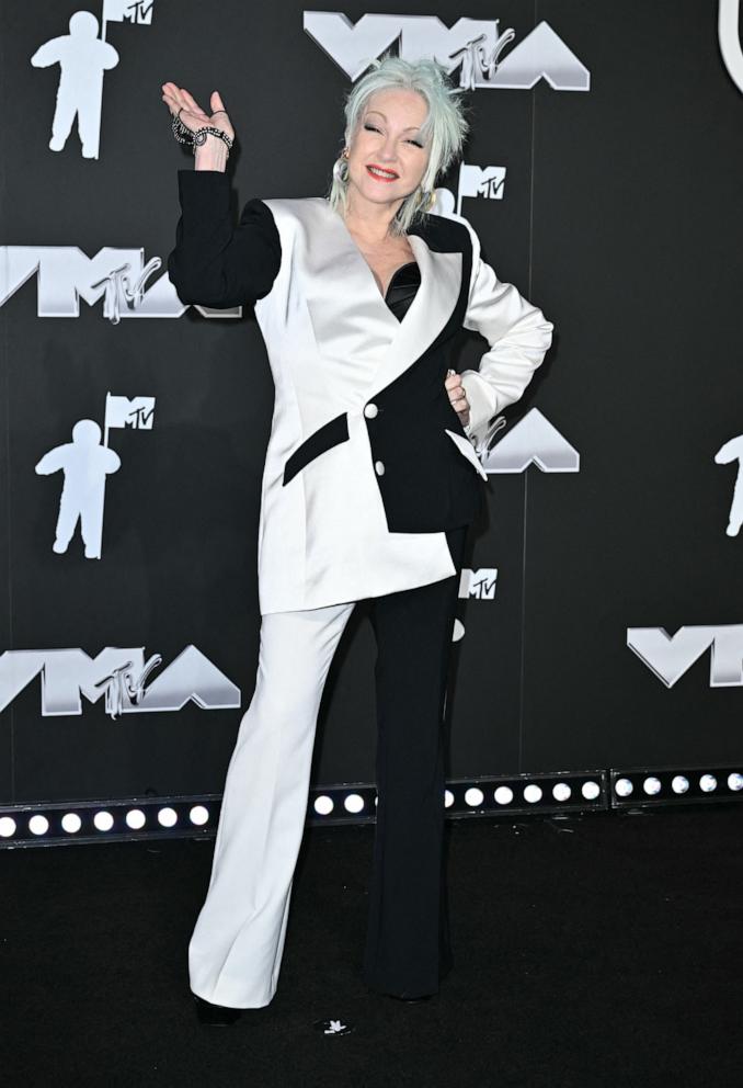 PHOTO: Cyndi Lauper arrives to attend the MTV Video Music Awards at UBS Arena in Elmont, NY, Sept. 11, 2024. 