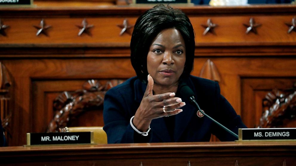 PHOTO: Rep. Val Demings asks questions while hearing testimony before the House Intelligence Committee on Capitol Hill in Washington, Nov. 19, 2019.  
