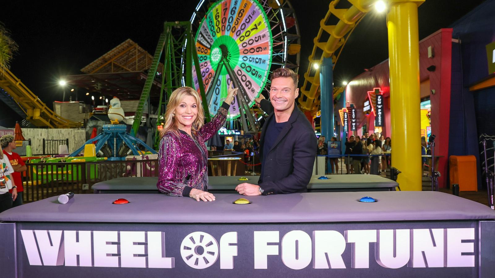 Vanna White and Ryan Seacrest attend the WOF S42 â Pier Wheel Launch on August 30, 2024 in Santa Monica, California.