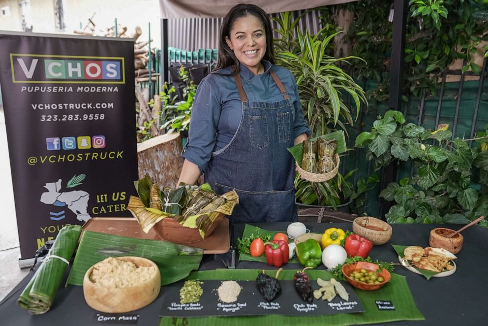 PHOTO: Chef Wendy Centeno of VCHOS food trucks in Los Angeles, California with her Salvadorian-style tamales.