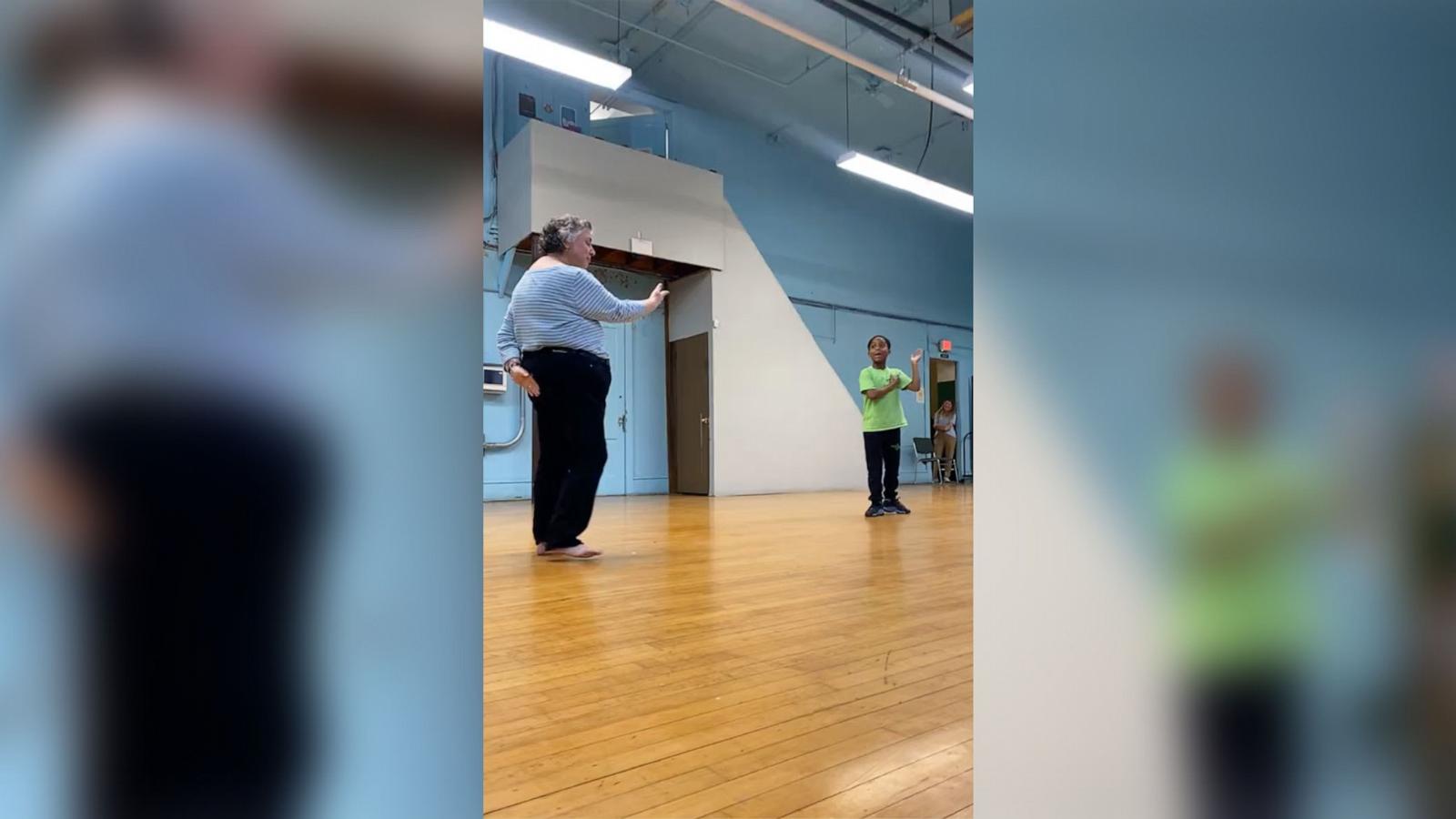 PHOTO: Regina Laurie, a second-grade teacher at Deep Roots Charter School in Philadelphia, challenged 8-year-old student Ahmad to a dance-off to “Veggie Dance” from “Gracie’s Corner.”