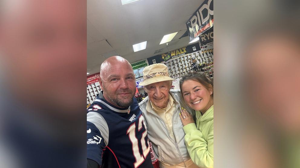 PHOTO: Jenelle and her fiance Jay, who work at a New Hampshire pawn shop, started an online fundraiser to help one of their customers, a veteran named Donald (center).