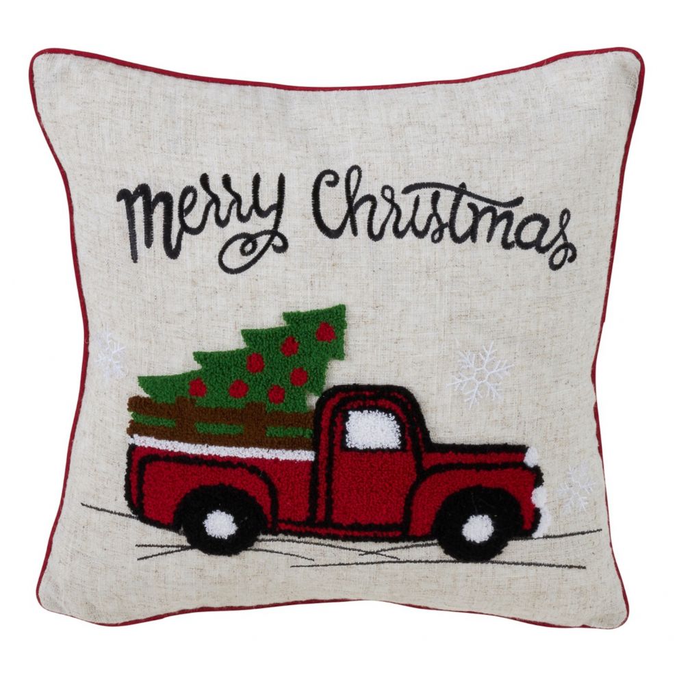 PHOTO: Vintage Red Truck Holiday Square Throw Pillow Tan