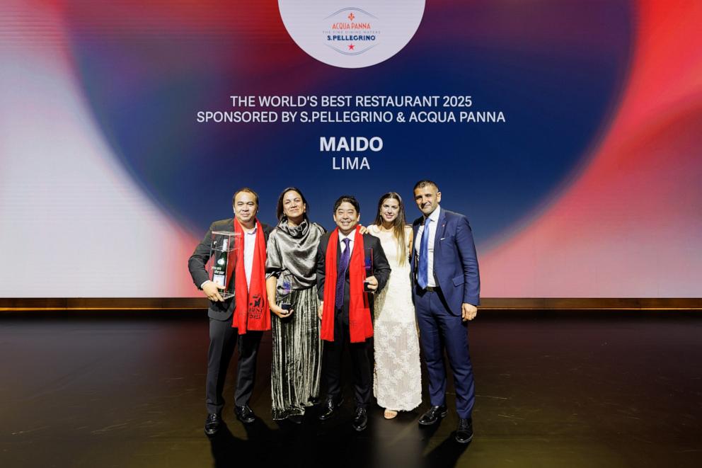 PHOTO: Maido from Lima wins the No. 1 spot atop the World's 50 Best Restaurants on stage Thursday at Lingotto Fiere in Turin, Italy.