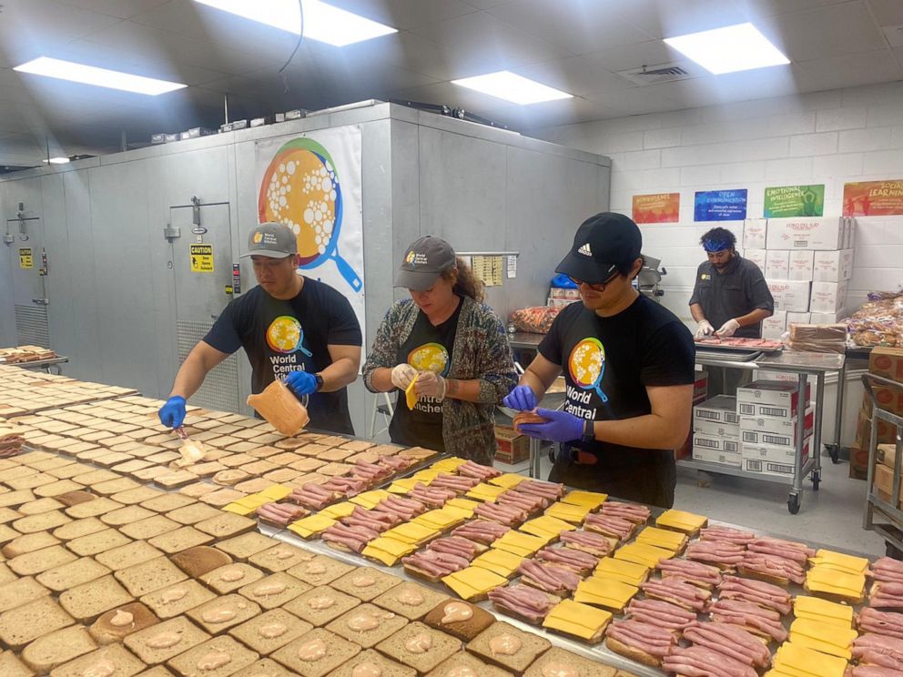 PHOTO: Volunteers make sandwiches with World Central Kitchen after Hurricane Ian.