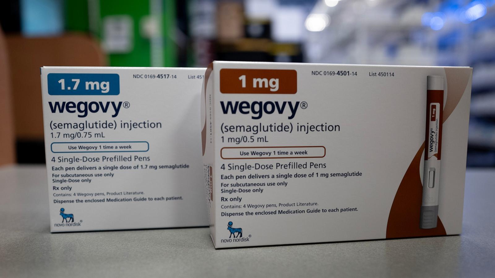 PHOTO: In this April 24, 2024, file photo, the injectable weight-loss medication Wegovy is shown at New City Halstead Pharmacy in Chicago.