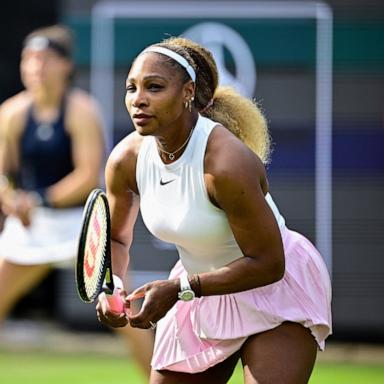 PHOTO: US tennis player Serena Williams (R) and Czech Republic's Karolina Muchova play against New Zealand's Erin Routliffe and Mexico's Giuliana Olmos during the women's doubles round of 16 match at the WTA500 Berlin Tennis Open tournament in Berlin.