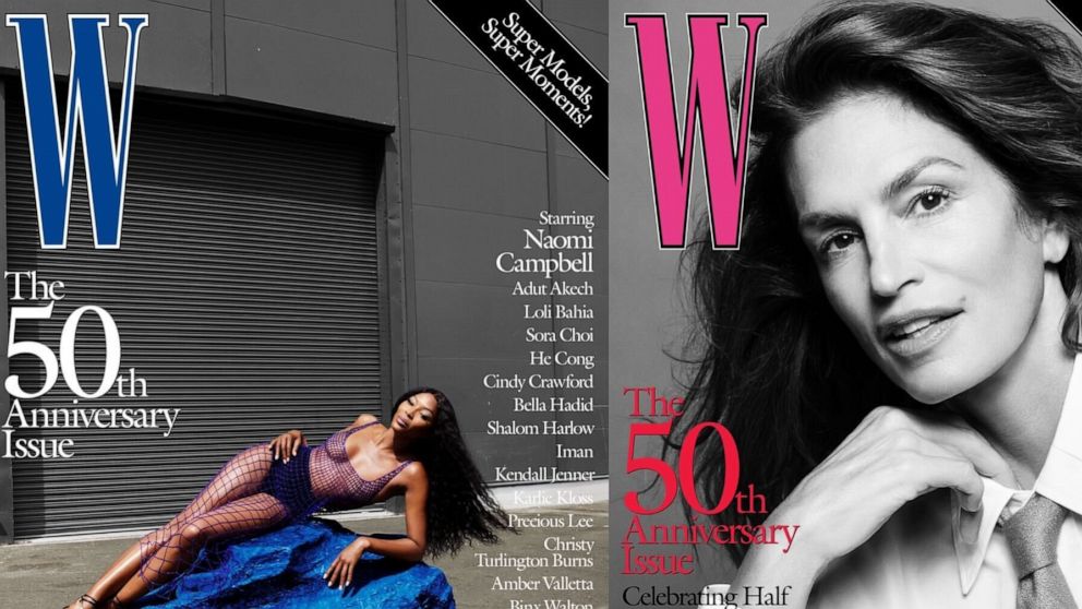 W Magazine is celebrating 50 years with 17 iconic covers featuring top supermodels including Naomi Campbell, Kendall Jenner, Precious Lee, Cindy Crawford and more.