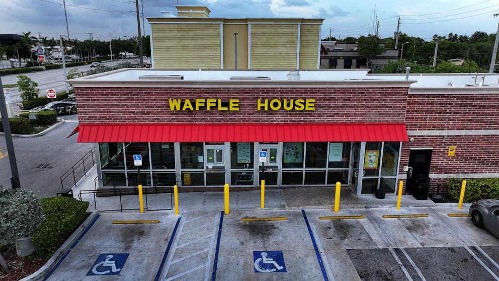 PHOTO: In an aerial view, a Waffle House restaurant on July 30, 2024 in Miami Gardens, Fla.