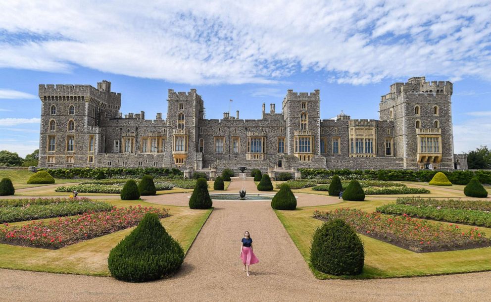 PHOTO: A Castle employee walks in the East Terrace Garden at Windsor Castle in Windsor, Aug. 5, 2020. 
