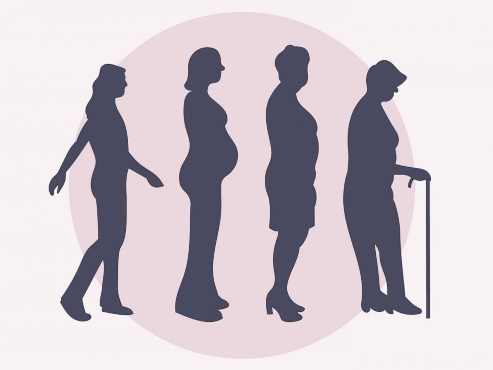 Women are pictured in different stages of their lives.