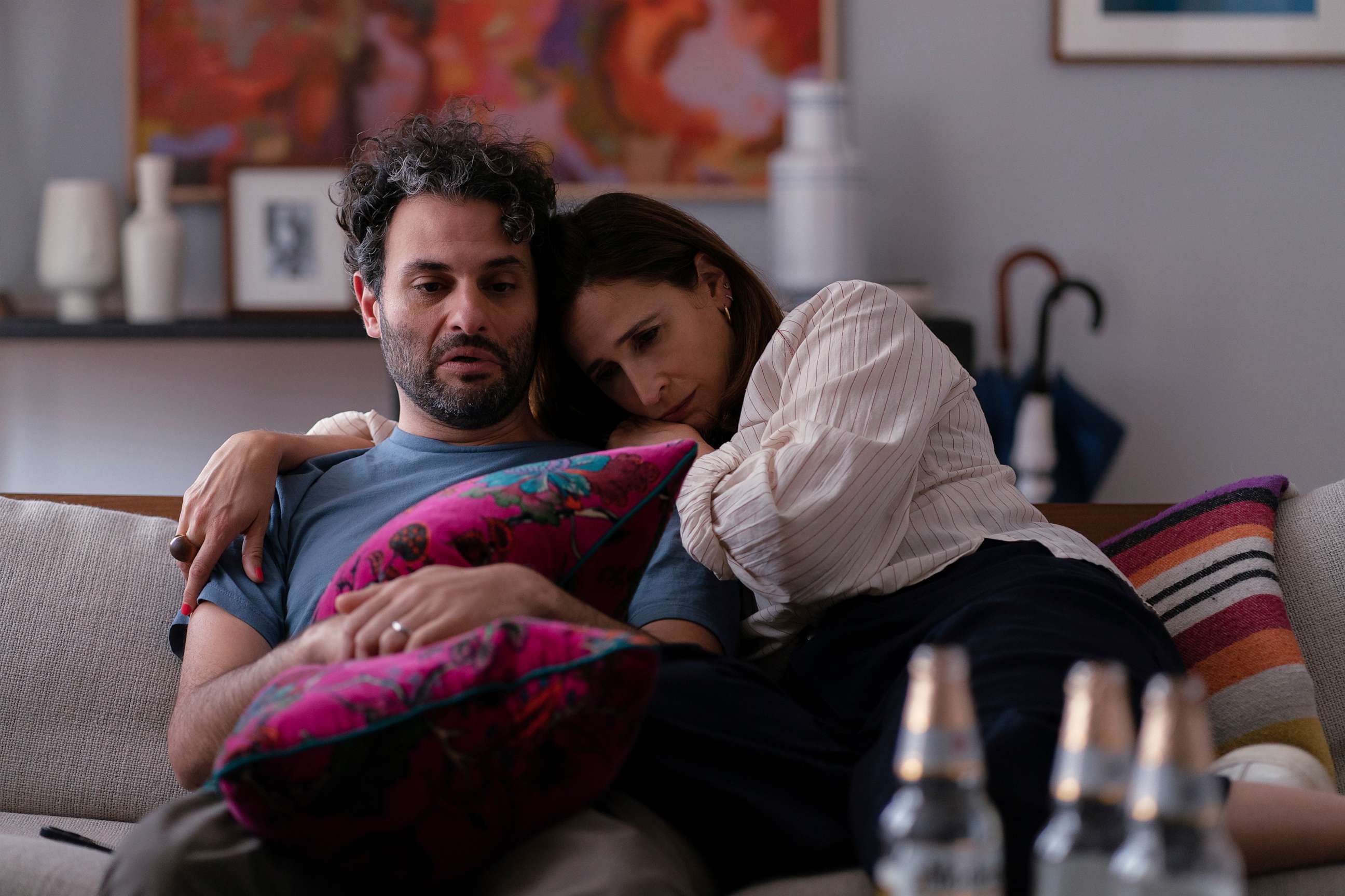 PHOTO: Arian Moayed, left, and Michaela Watkins in a scene from "You Hurt My Feelings."