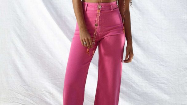 NEW Zara high waisted wide straight leg jeans in rose hot pink blogger style