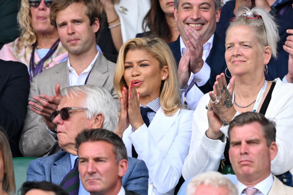 PHOTO: Zendaya, wearing Ralph Lauren, court-side of Centre Court during the men's final on day fourteen of the Wimbledon Tennis Championships in London, July 14, 2024.