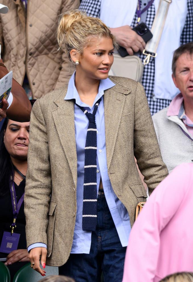 PHOTO: Zendaya, wearing Ralph Lauren, courtside of Centre court on day thirteen of the Wimbledon Tennis Championships in London, July 13, 2024.