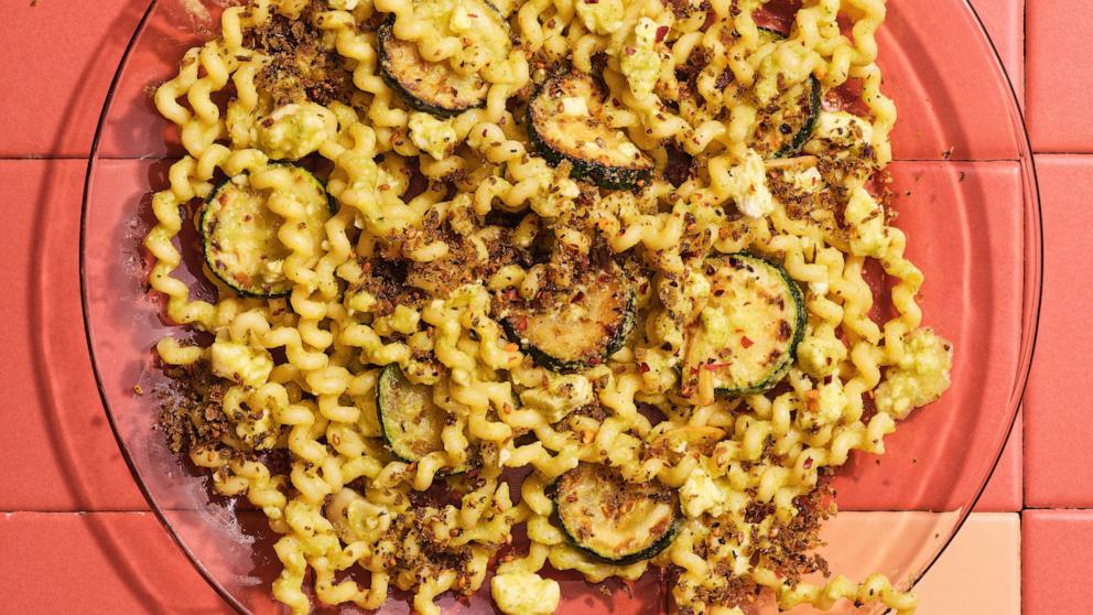 PHOTO: A bowl of zucchini and feta pasta.