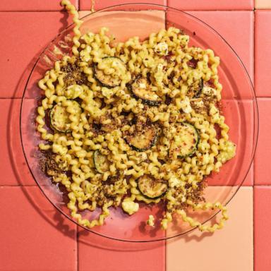 PHOTO: A bowl of zucchini and feta pasta.