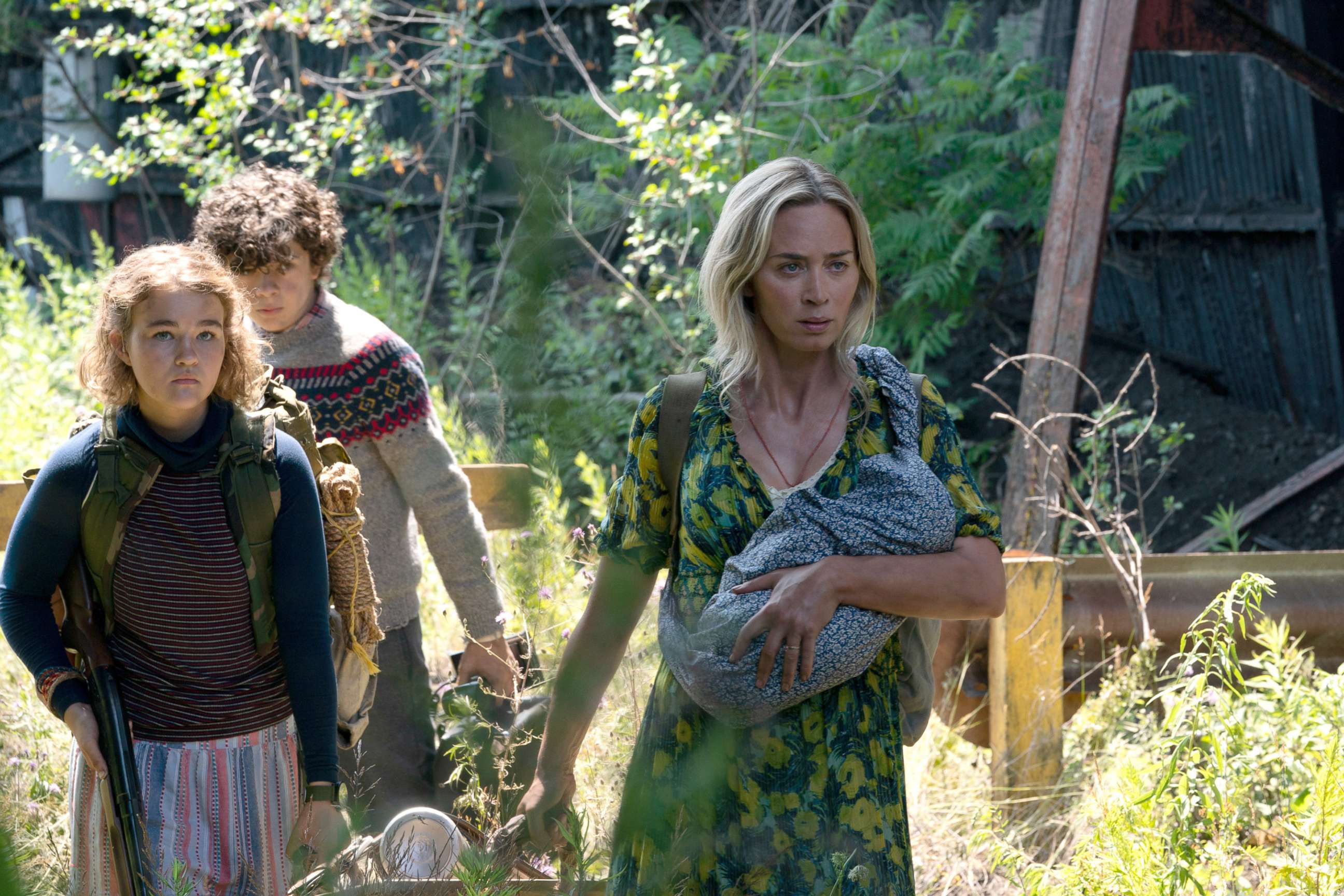 PHOTO: Regan (Millicent Simmonds), Marcus (Noah Jupe) and Evelyn (Emily Blunt) brave the unknown in "A Quiet Place Part II,” from Paramount Pictures.
