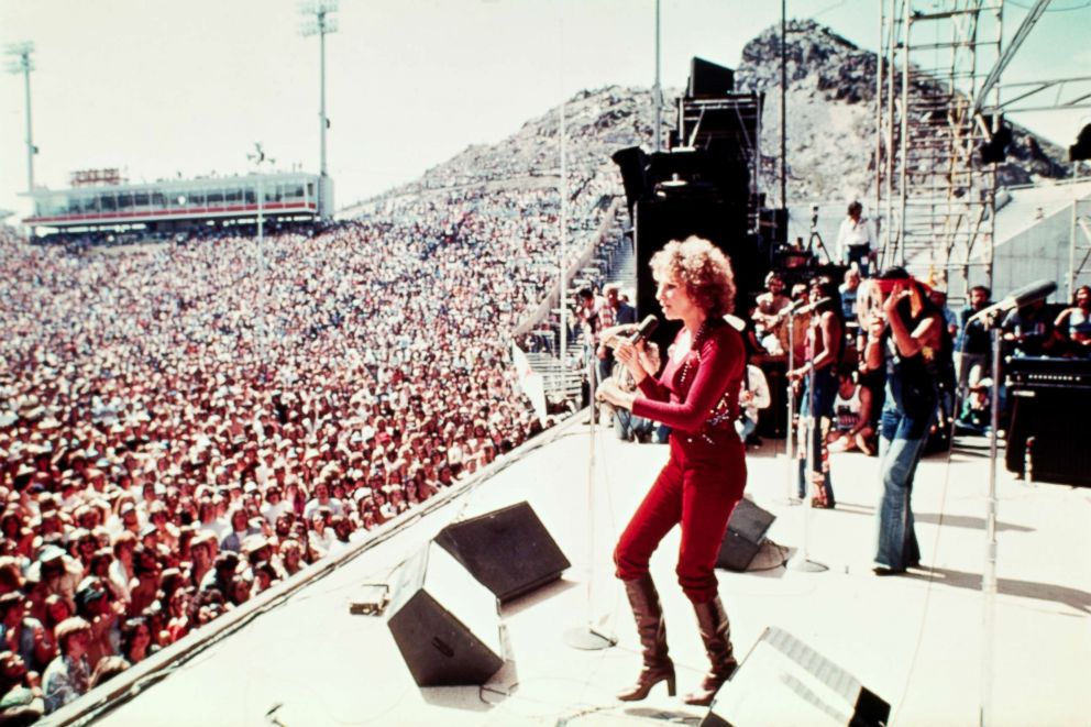 PHOTO: Barbra Streisand performs at an outdoor concert in a scene from the 1976 film, "A Star is Born."