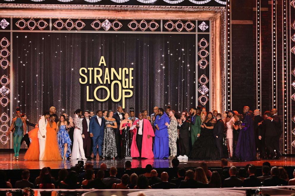 PHOTO: Barbara Whitman, Michael R. Jackson, Jaquel Spivey, and the cast and crew accept the award for Best Musical for "A Strange Loop" onstage at the 75th Annual Tony Awards at Radio City Music Hall, June 12, 2022, in New York City.