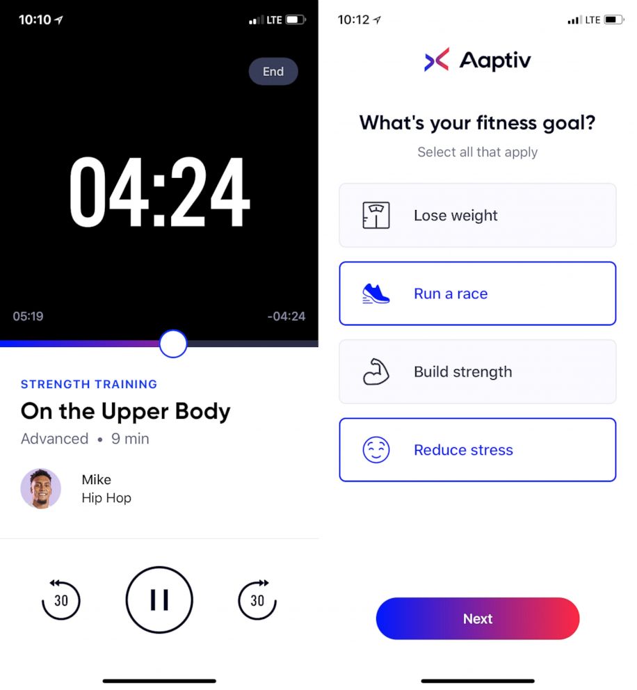 PHOTO: AAPTIV lets you choose a workout based on duration, trainer or music.