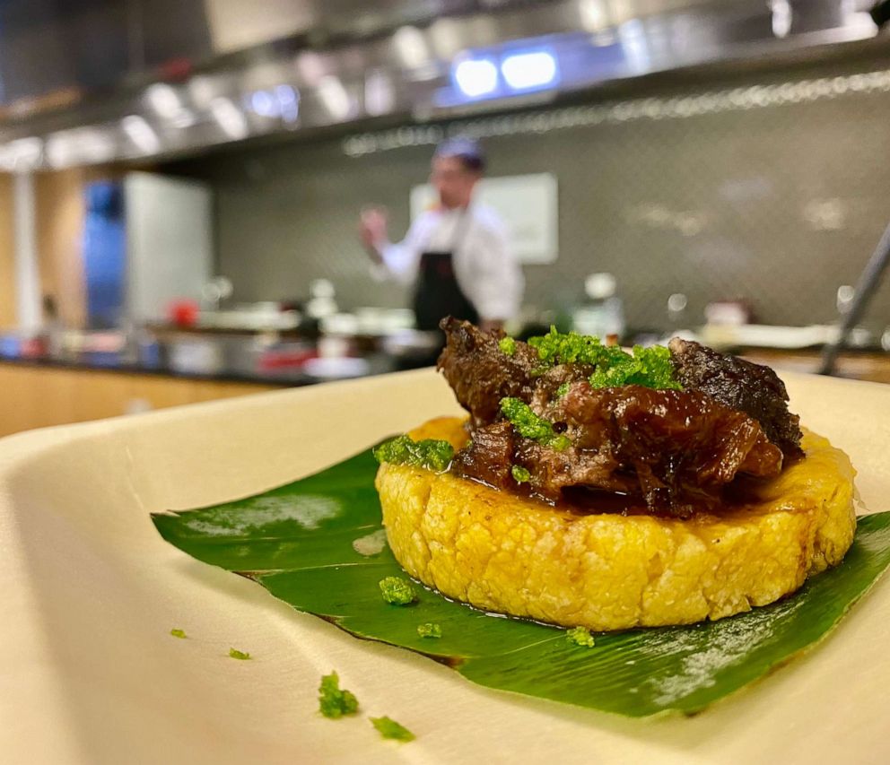 PHOTO: A braised beef cheek sope prepared by chef Aarón Sánchez at the Institute of Culinary Education.