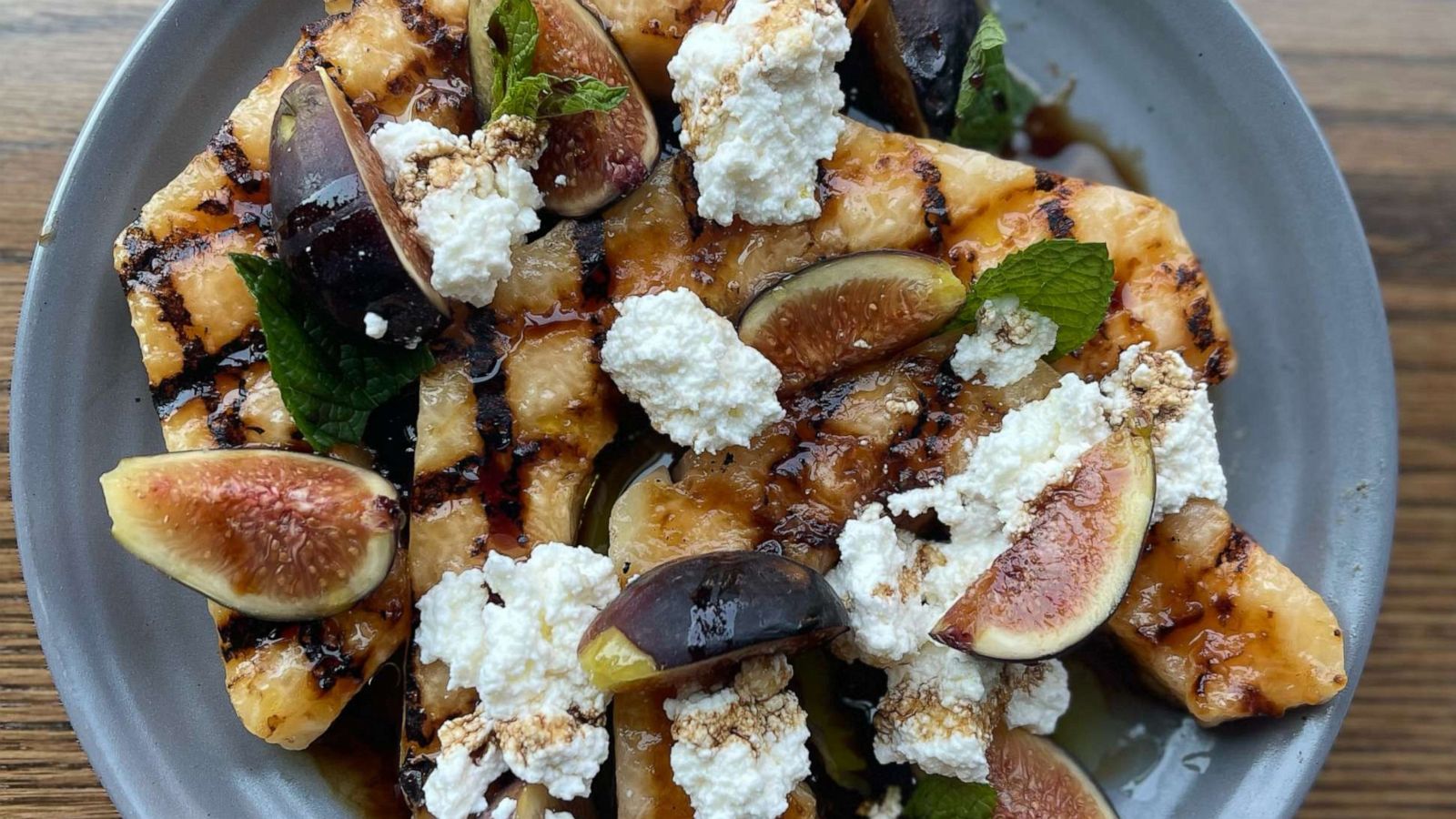 PHOTO: Grilled melon with fig and burrata.