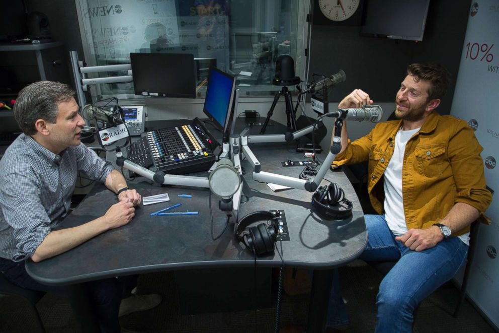 Brett Eldredge (right) is seen here during an interview for the "10% Happier" podcast with ABC's Dan Harris (left) on Aug. 22, 2018.