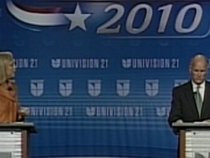 Tensions are high at the Univision debate between Meg Whitman and Jerry Brown.