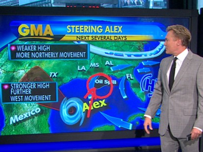 VIDEO: T.S. Alex could become a hurricane by Tuesday and push oil farther inland.