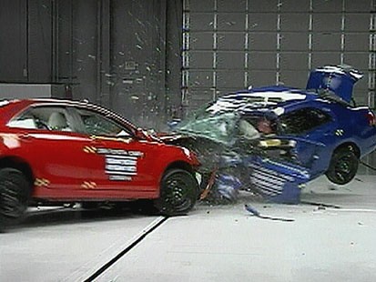 VIDEO: The Insurance Institute for Highway Safety pits small against mid-size cars.