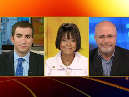 A picture of Andrew Ross Sorkin, Mellody Hobson and Dave Ramsey.