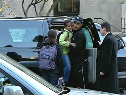 VIDEO: Barack Obama taking his daughters of his car.