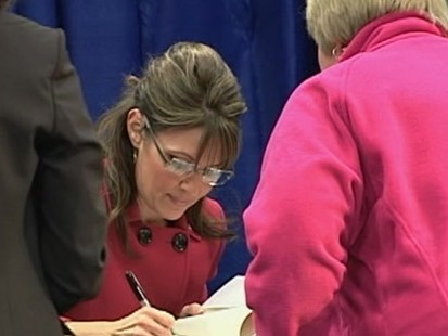 VIDEO: The author of "Going Rogue" criss-crosses battleground states selling book.