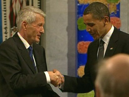 VIDEO: The president accepts the peace prize many believe he does not deserve.